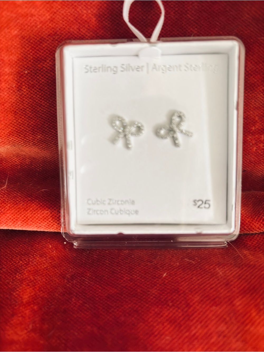 Sterling Silver Cubic Zirconia Bow Stud Earrings - Silver Bow Shape